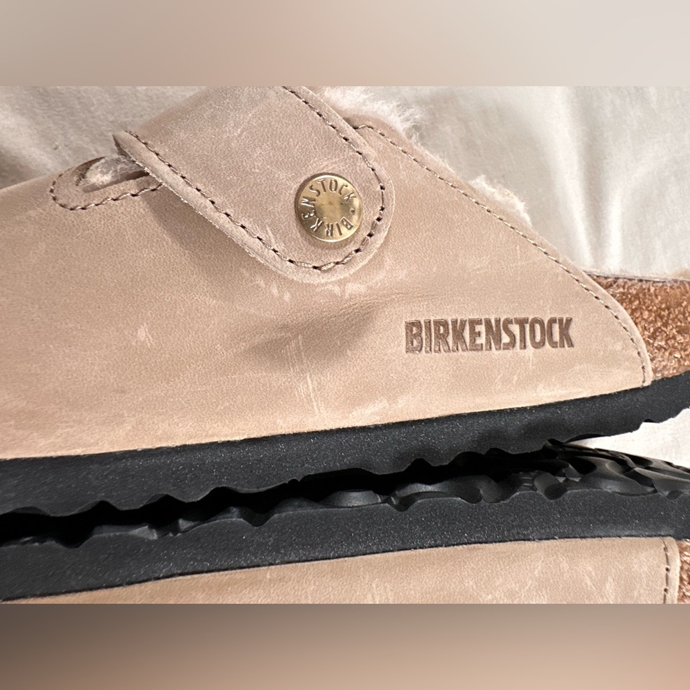 Boston Big Buckle Genuine Shearling Lined Clog Tobacco Brown 7W/5M 38 EUR - Picture 12 of 15